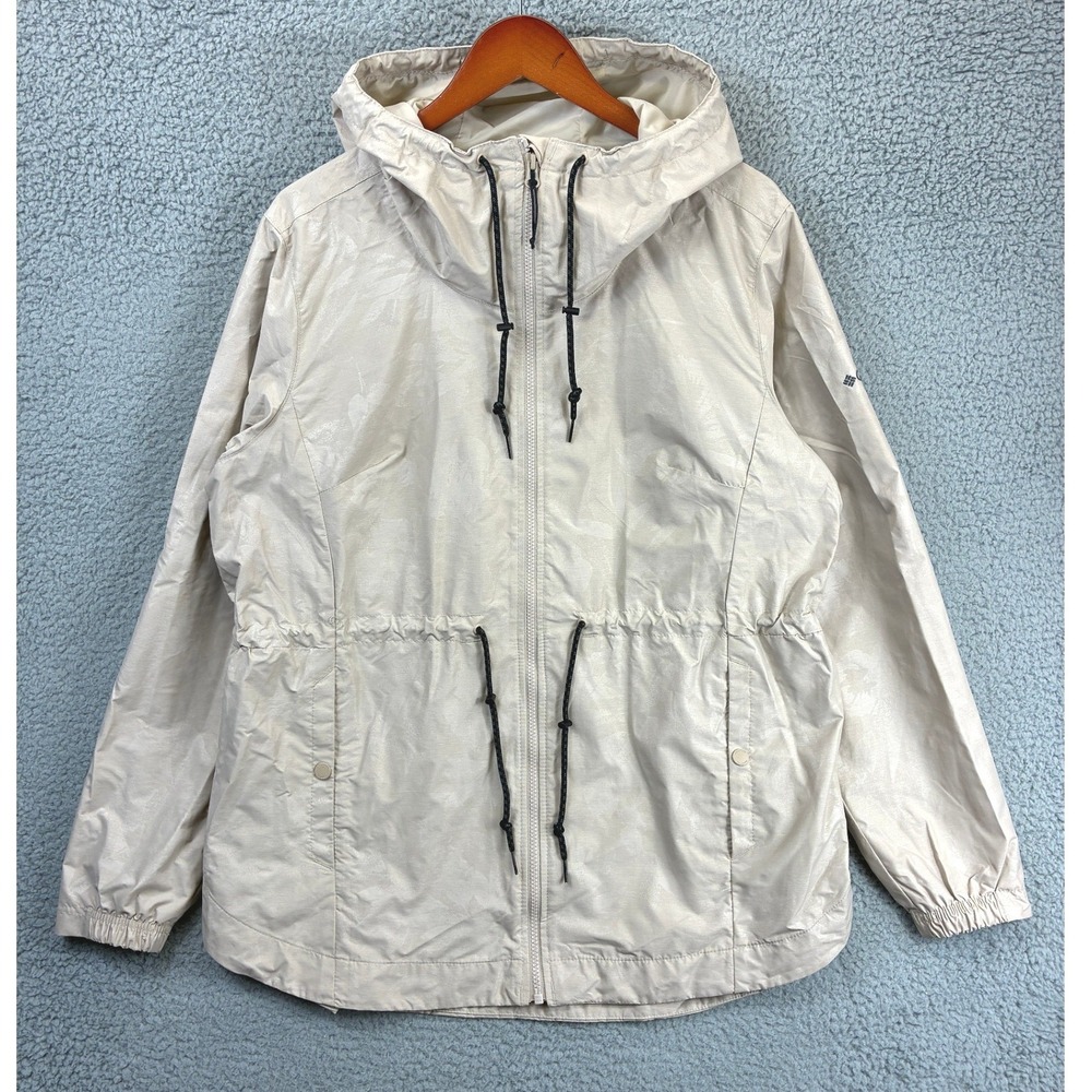 Columbia Hooded Anorak Jacket Womens XL Beige Drawstring Cinch Waist Gorpcore
